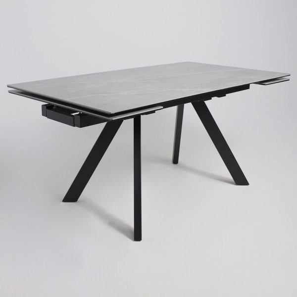 Изображение товара Обеденный стол Аврора Монако 1600/2240x900 (камень серый Greys Grey/черный матовый)