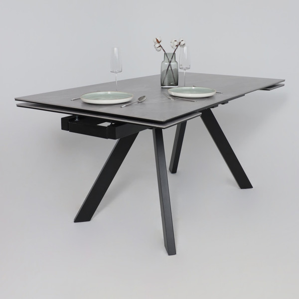 Изображение товара Обеденный стол Аврора Монако 1600/2240x900 (камень серый Greys Grey/черный матовый)