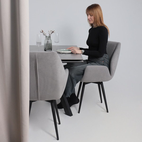 Изображение товара Обеденный стол Аврора Монако 1600/2240x900 (камень серый Greys Grey/черный матовый)