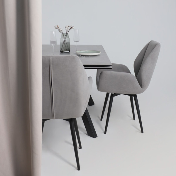 Изображение товара Обеденный стол Аврора Монако 1600/2240x900 (камень серый Greys Grey/черный матовый)