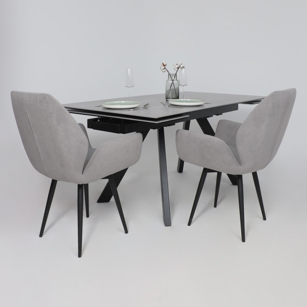 Изображение товара Обеденный стол Аврора Монако 1600/2240x900 (камень серый Greys Grey/черный матовый)