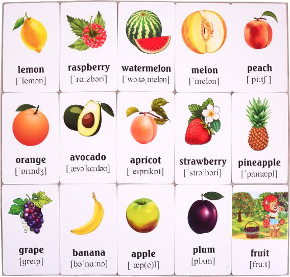 Изображение товара Развивающие карточки Улыбка Фрукты и овощи. Учим английские слова (4607929348525)