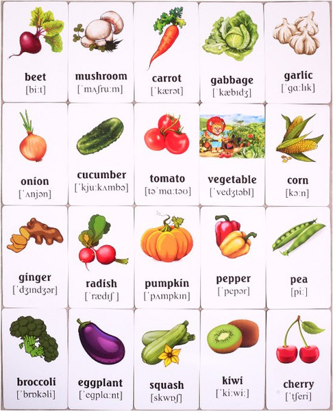 Изображение товара Развивающие карточки Улыбка Фрукты и овощи. Учим английские слова (4607929348525)