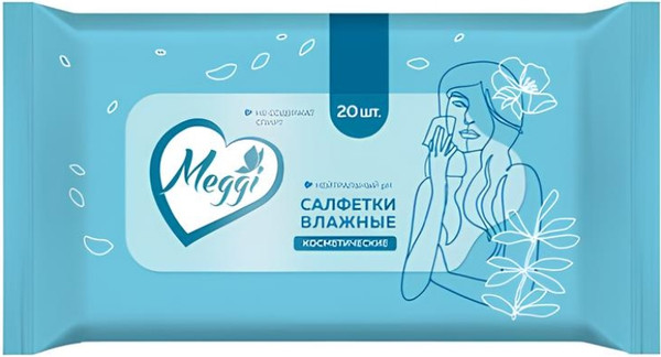 Изображение товара Салфетки для снятия макияжа Meggi с экстрактом шалфея, пантенолом и витаминами С и Е (20шт)