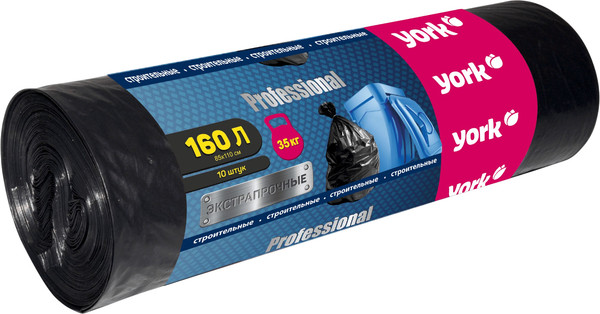 Изображение товара Пакеты для мусора York Строительные прочные 160л / 090090 (10шт)