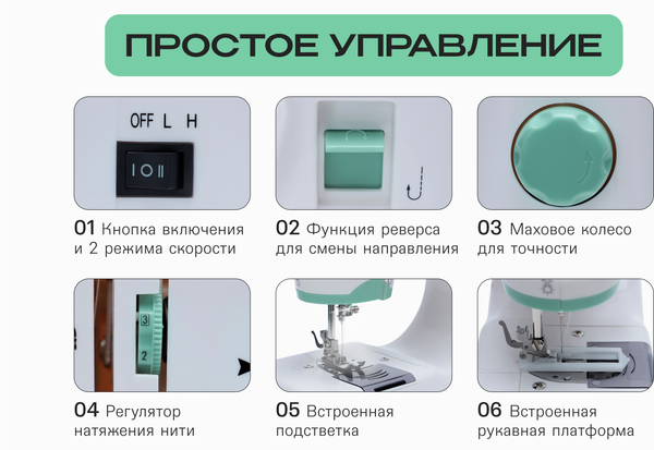 Изображение товара Швейная машина RAGEX R1103-100 (белый/зеленый)