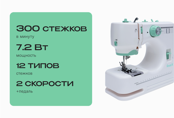 Изображение товара Швейная машина RAGEX R1103-100 (белый/зеленый)