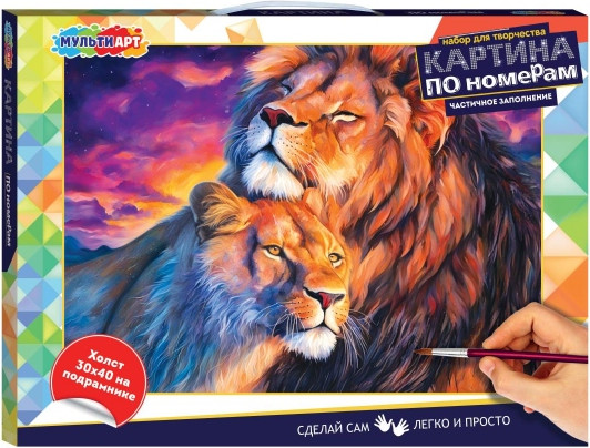 Изображение товара Картина по номерам MultiArt Львы / CANV30X40-PART-122097