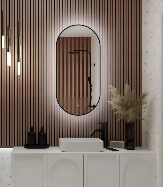 Изображение товара Зеркало Emze 43x88 / LED.UV.43.88.CHE (черный с УФ-окантовкой и подсветкой)