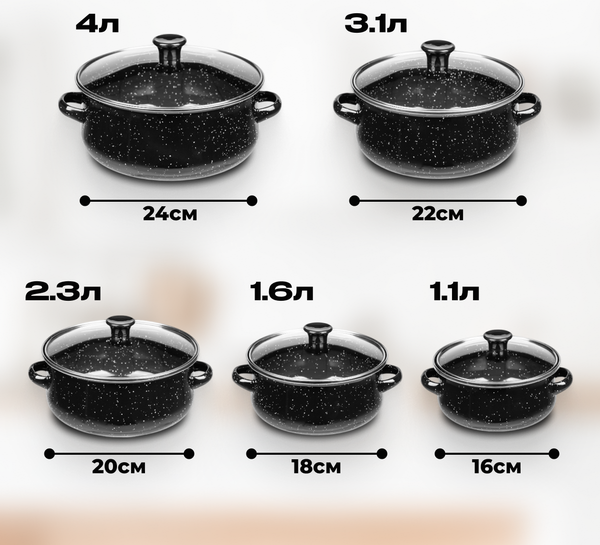 Изображение товара Набор кастрюль Sundays Home Эмалированные (5шт, 0.6мм)