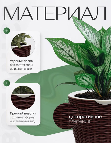 Изображение товара Вазон BOTANICA Ratan с автополивом (13.8x14см, коричневый)