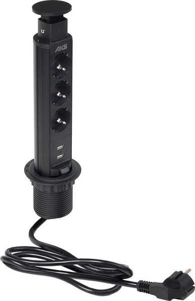 Изображение товара Блок розеточный AKS Выдвижной Vulcan (3 розетки, черный)