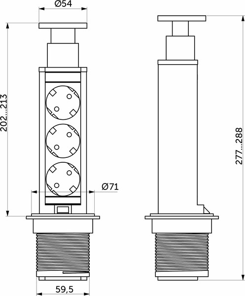 Изображение товара Блок розеточный AKS выдвижной Vulcan (3 розетки, шлифованная сталь)