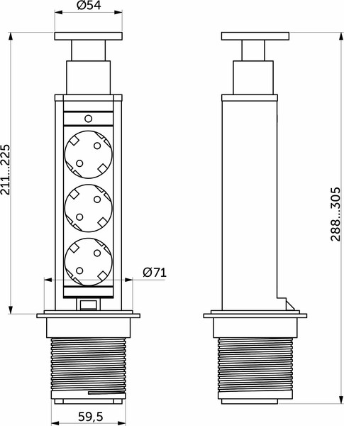 Изображение товара Блок розеточный AKS Выдвижной Vulcan (3 розетки, черный)