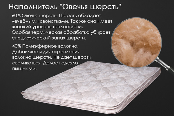 Изображение товара Одеяло Реноме 1.5сп Поплин 42/200н 140x205 (овечья шерсть, 320)