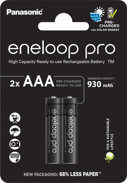 Изображение товара Комплект аккумуляторов Panasonic Eneloop Pro AAA 930 2BP / BK-4HCDE/2CP (2шт)