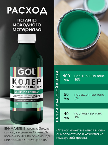 Изображение товара Колеровочная паста GOL №74 (900мл, зеленое яблоко)