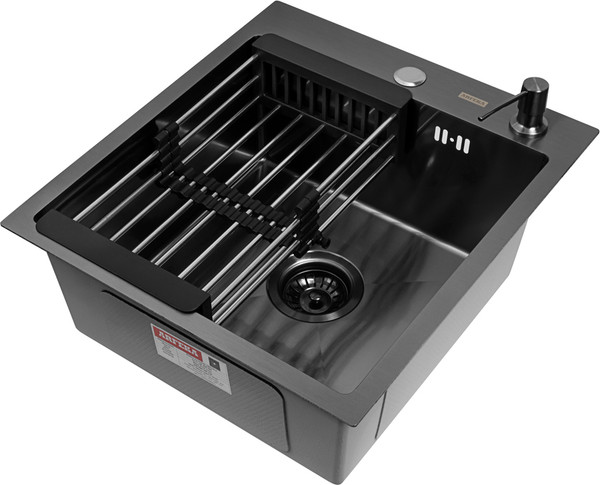 Изображение товара Мойка кухонная Arfeka AF 45x50.5+CL AR+DS AR (черный, с дозатором и коландером)