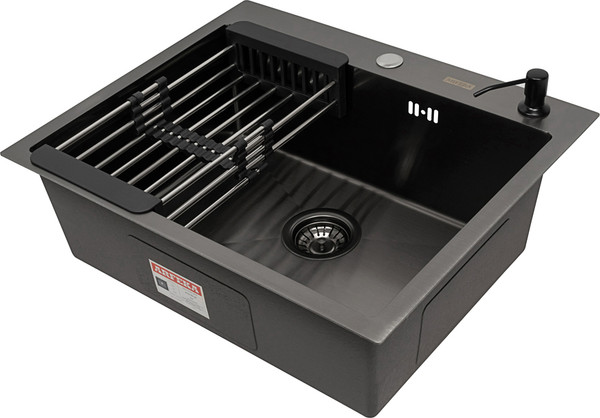 Изображение товара Мойка кухонная Arfeka AF 60x50.5+CL AR+DS AR (черный, с дозатором и коландером)