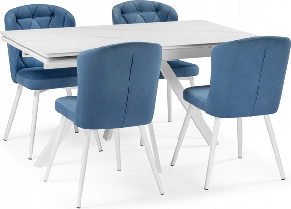 Изображение товара Обеденный стол Notta Вилли 140/200x80 (белый мрамор/белый)