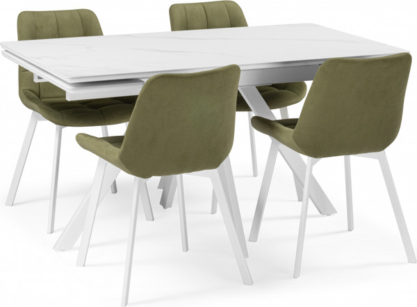 Изображение товара Обеденный стол Notta Вилли 140/200x80 (белый мрамор/белый)