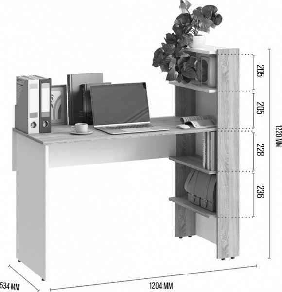 Изображение товара Стол-стеллаж Woodville Арлет (сонома/белый)