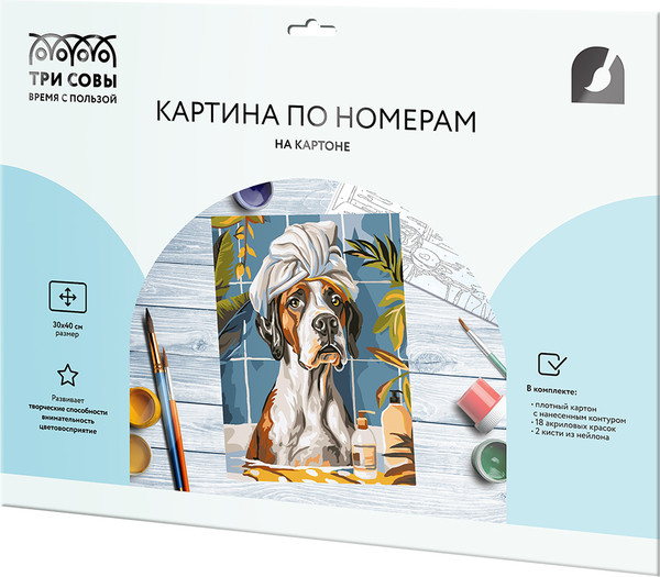 Изображение товара Картина по номерам Три совы Собака в ванной / КК3040_57369