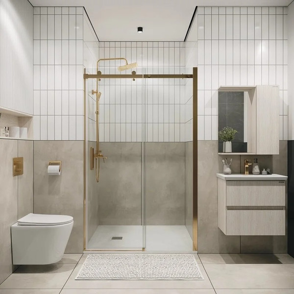 Изображение товара Душевая дверь Grossman Classic 100.K33.04.130.32.00 130х195 (золото сатин/стекло прозрачное)