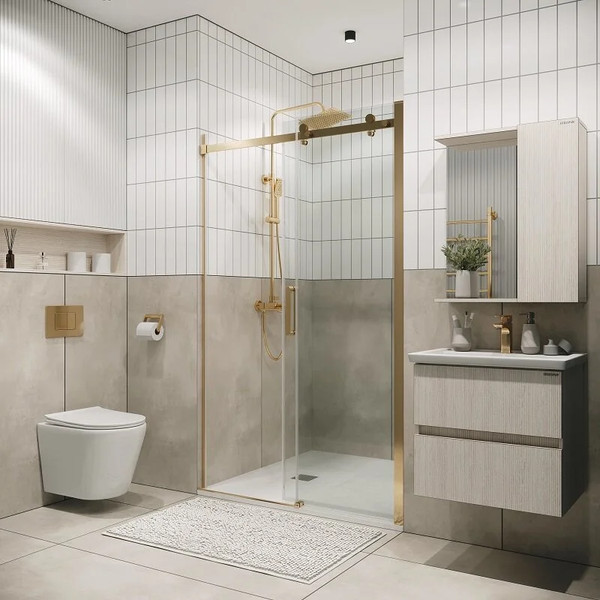 Изображение товара Душевая дверь Grossman Classic 100.K33.04.130.32.00 130х195 (золото сатин/стекло прозрачное)