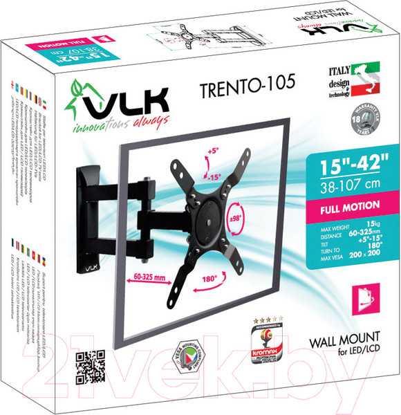 Изображение товара Кронштейн для телевизора VLK Trento-105 (черный)