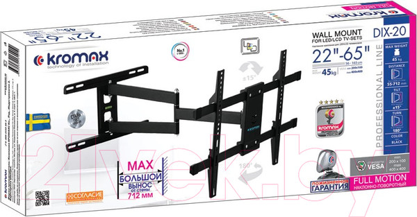 Изображение товара Кронштейн для телевизора Kromax DIX-20 (черный)