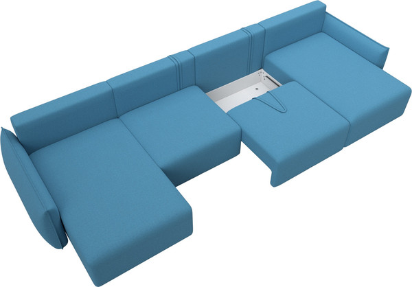 Изображение товара Диван П-образный Лига Диванов Лига-051 НПБ лонг / 128688 (рогожка амур 10 голубой)