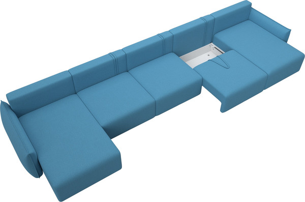 Изображение товара Диван П-образный Лига Диванов Лига-051 НПБ МегаЛонг / 128675 (рогожка амур 10 голубой)