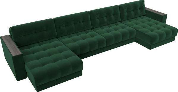 Изображение товара Диван П-образный Лига Диванов Лига-049 НПБ Лонг с декором (велюр Seven 626 зеленый)