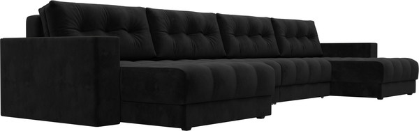 Изображение товара Диван П-образный Лига Диванов Лига-049 НПБ Лонг с декором (велюр Seven 35 черный)