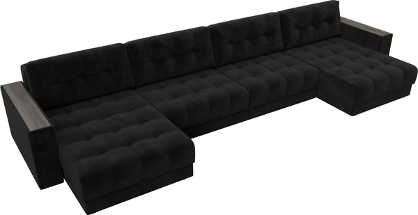 Изображение товара Диван П-образный Лига Диванов Лига-049 НПБ Лонг с декором (велюр Seven 35 черный)