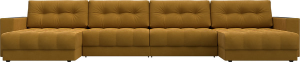 Изображение товара Диван П-образный Лига Диванов Лига-049 НПБ Лонг с декором (велюр Brut 10 желтый)