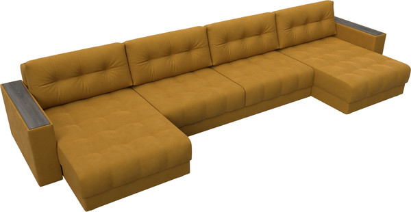 Изображение товара Диван П-образный Лига Диванов Лига-049 НПБ Лонг с декором (велюр Brut 10 желтый)
