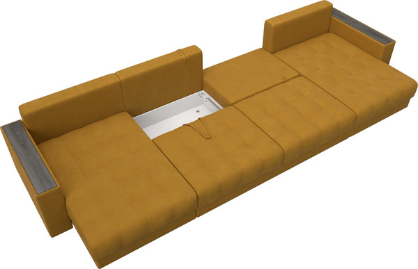 Изображение товара Диван П-образный Лига Диванов Лига-049 НПБ Лонг с декором (велюр Brut 10 желтый)