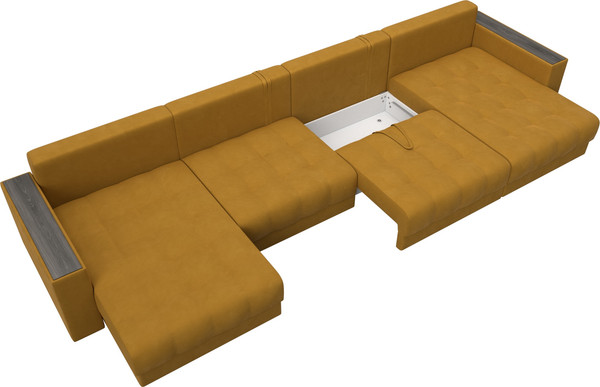 Изображение товара Диван П-образный Лига Диванов Лига-049 НПБ Лонг с декором (велюр Brut 10 желтый)