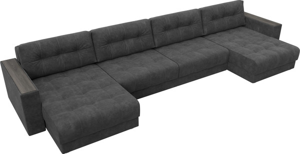 Изображение товара Диван П-образный Лига Диванов Лига-049 НПБ Лонг с декором (велюр Brut 16 темно-серый)