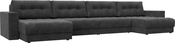 Изображение товара Диван П-образный Лига Диванов Лига-049 НПБ Лонг с декором (велюр Brut 16 темно-серый)