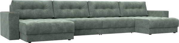 Изображение товара Диван П-образный Лига Диванов Лига-049 НПБ Лонг с декором (велюр Brut 08 зеленый)