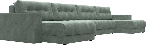 Изображение товара Диван П-образный Лига Диванов Лига-049 НПБ Лонг с декором (велюр Brut 08 зеленый)