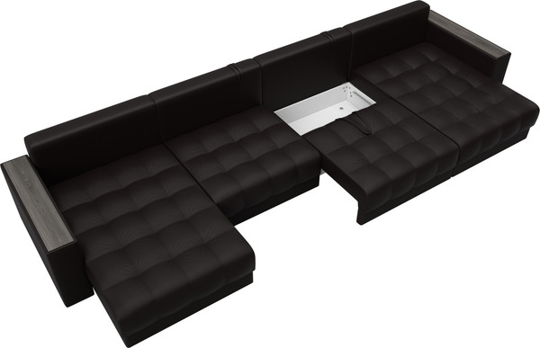 Изображение товара Диван П-образный Лига Диванов Лига-049 НПБ Лонг с декором (экокожа Grifon 12 коричневый)