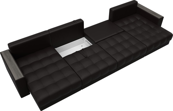 Изображение товара Диван П-образный Лига Диванов Лига-049 НПБ Лонг с декором (экокожа Grifon 12 коричневый)