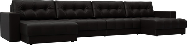 Изображение товара Диван П-образный Лига Диванов Лига-049 НПБ Лонг с декором (экокожа Grifon 12 коричневый)