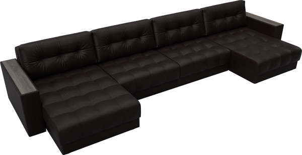 Изображение товара Диван П-образный Лига Диванов Лига-049 НПБ Лонг с декором (экокожа Grifon 12 коричневый)