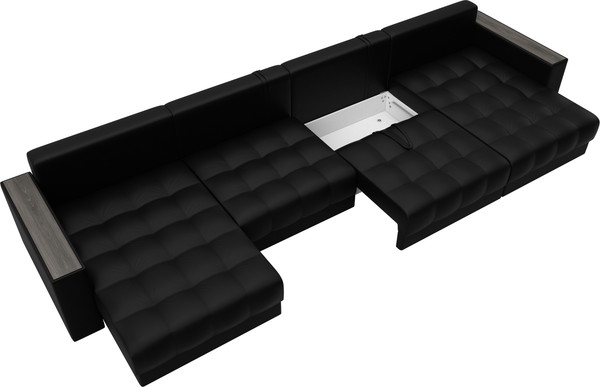 Изображение товара Диван П-образный Лига Диванов Лига-049 НПБ Лонг с декором (экокожа Grifon 18 черный)