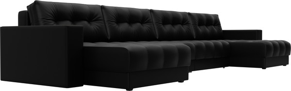 Изображение товара Диван П-образный Лига Диванов Лига-049 НПБ Лонг с декором (экокожа Grifon 18 черный)